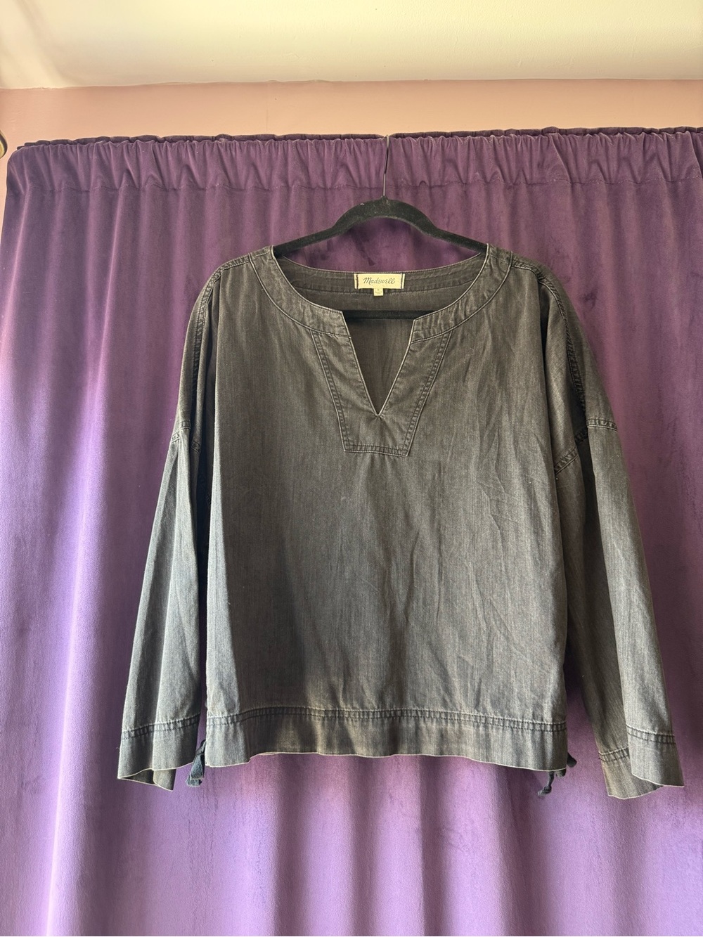 Madewell Slate Gray Long-Sleeve Notch-Neck Pullover